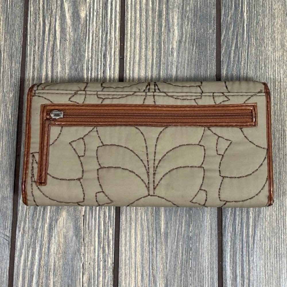 FOSSIL Key-Per Green Quilted Brown Leather Wristlet Wallet ID Coin‎ Zip Designer - Picture 2 of 7